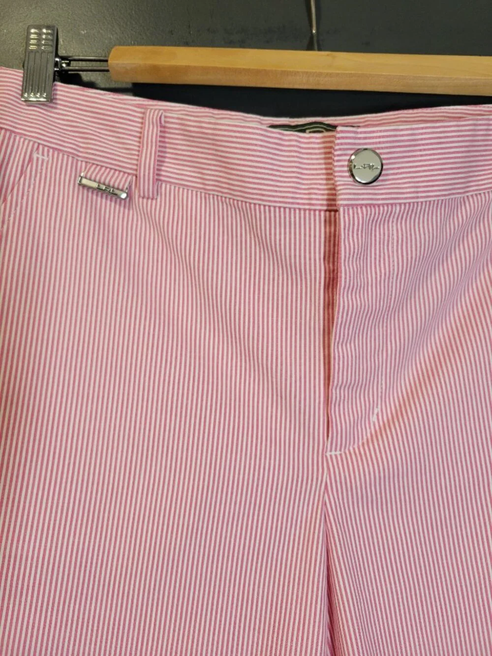 Ralph Lauren  Bermuda Shorts  Size 6 Flat Front Pink/White Pinstripe Cotton